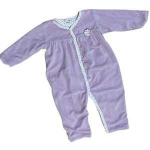 Kissy Kissy Lavender Velour Baby Romper 12–18M Floral Trim